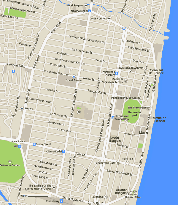 Plan des rues de Pondichéry